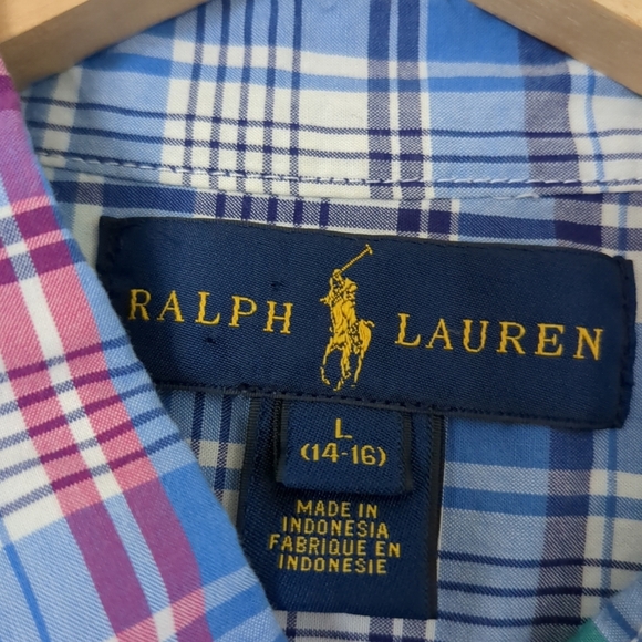 Polo Ralph Lauren Youth Girls Button Up Size 14-16 Plaid Preppy Casual Cotton - Picture 3 of 6